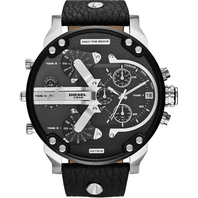 Diesel DZ7313 Mr. Daddy Chronograph Men's Watch – Black Dial & Black Leather Strap