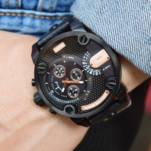 Diesel DZ7291 Little Daddy Chronograph Men's Watch – Black Dial & Black Leather Strap