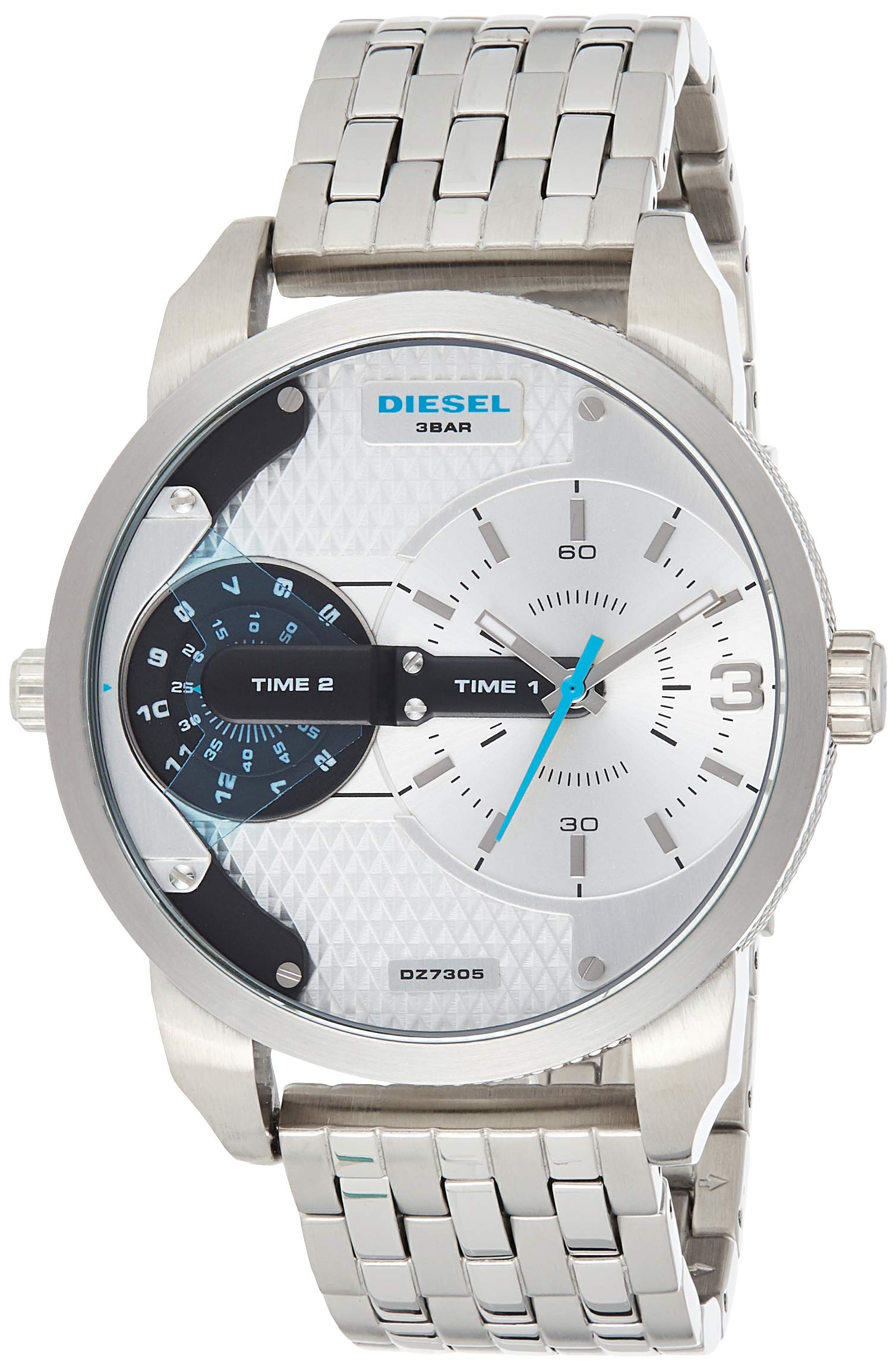 Diesel DZ7305 Mini Daddy Dual Time Men's Watch – Silver Dial & Stainless Steel Strap