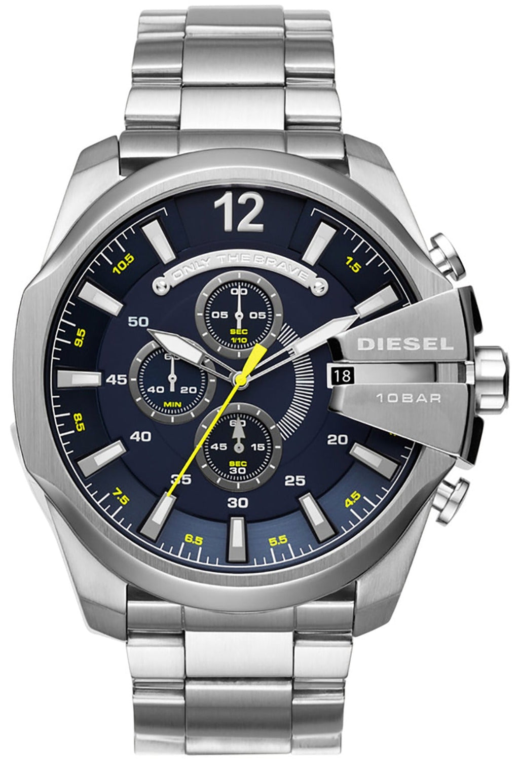 Diesel DZ4465 Mega Chief Chronograph Men's Watch – Blue Dial & Silver Stainless Steel Strap