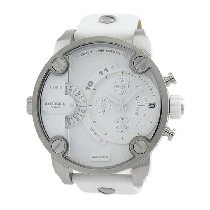 Diesel DZ7265 Badass Chronograph Men's Watch – White Dial & White Leather Strap