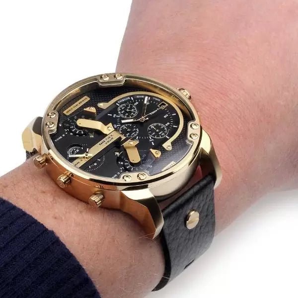 Diesel DZ7371 Mr. Daddy Chronograph Men's Watch – Black Dial & Black Leather Strap