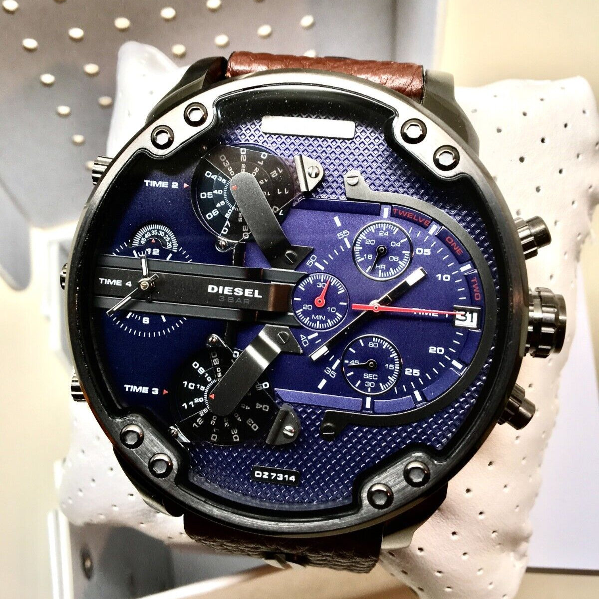 Diesel DZ7314 Mr. Daddy Chronograph Men's Watch – Blue Dial & Brown Leather Strap